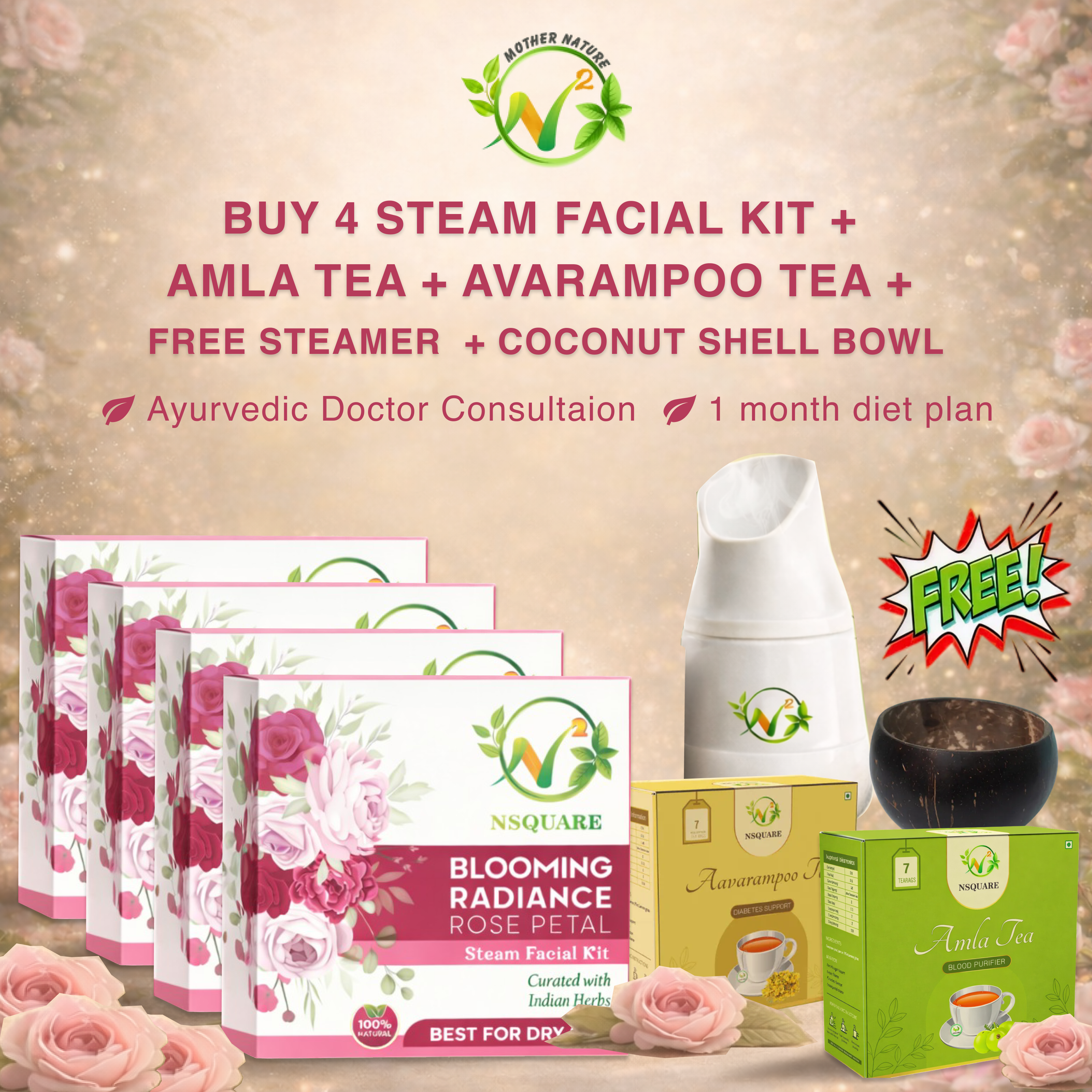 Rose Petal Steam Facial Kit - Monthly Combo